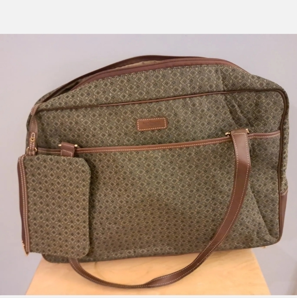 VTG HARTMANN geometric print leather trim cosmetic bag travel bag organizer tote